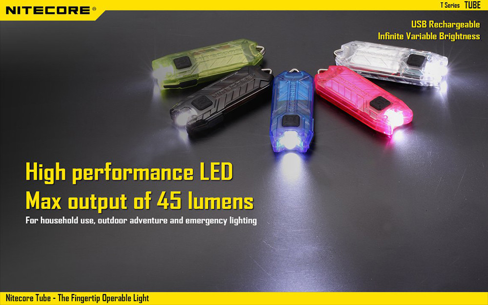 Nitecore TUBE 45Lm 2 Modes USB Rechargeable LED Keychain Light Flashlight - Transparent