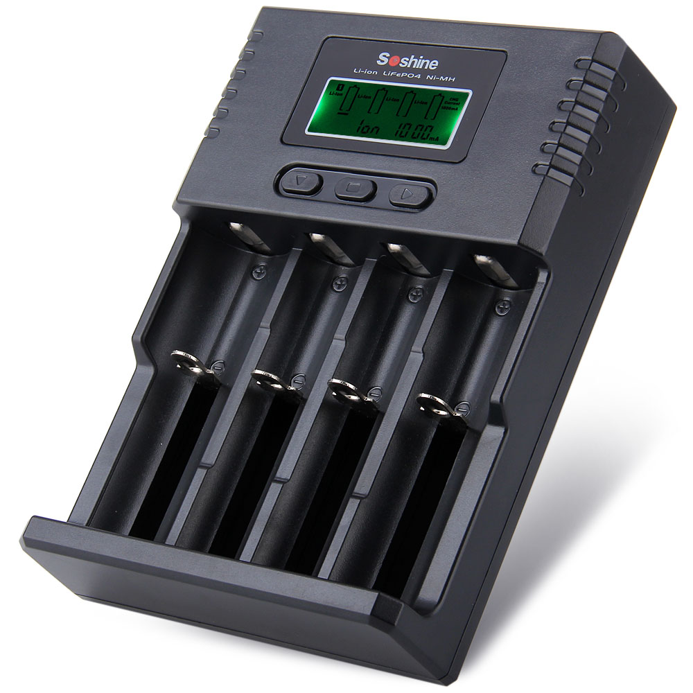 Soshine H4 Li-ion NiCd NiMh LCD Digital Intelligent 4-Slot Battery Charger with US Adapter - 100 - 240V
