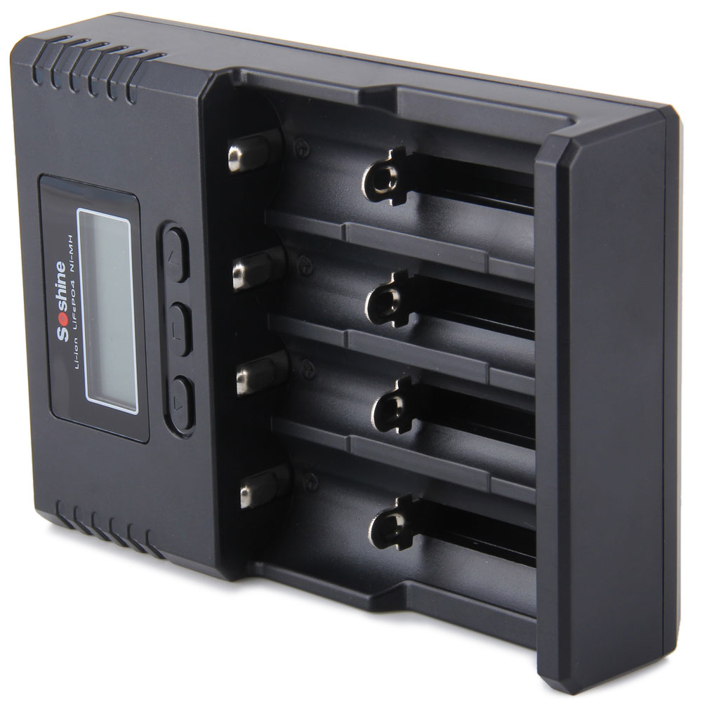 Soshine H4 Li-ion NiCd NiMh LCD Digital Intelligent 4-Slot Battery Charger with US Adapter - 100 - 240V