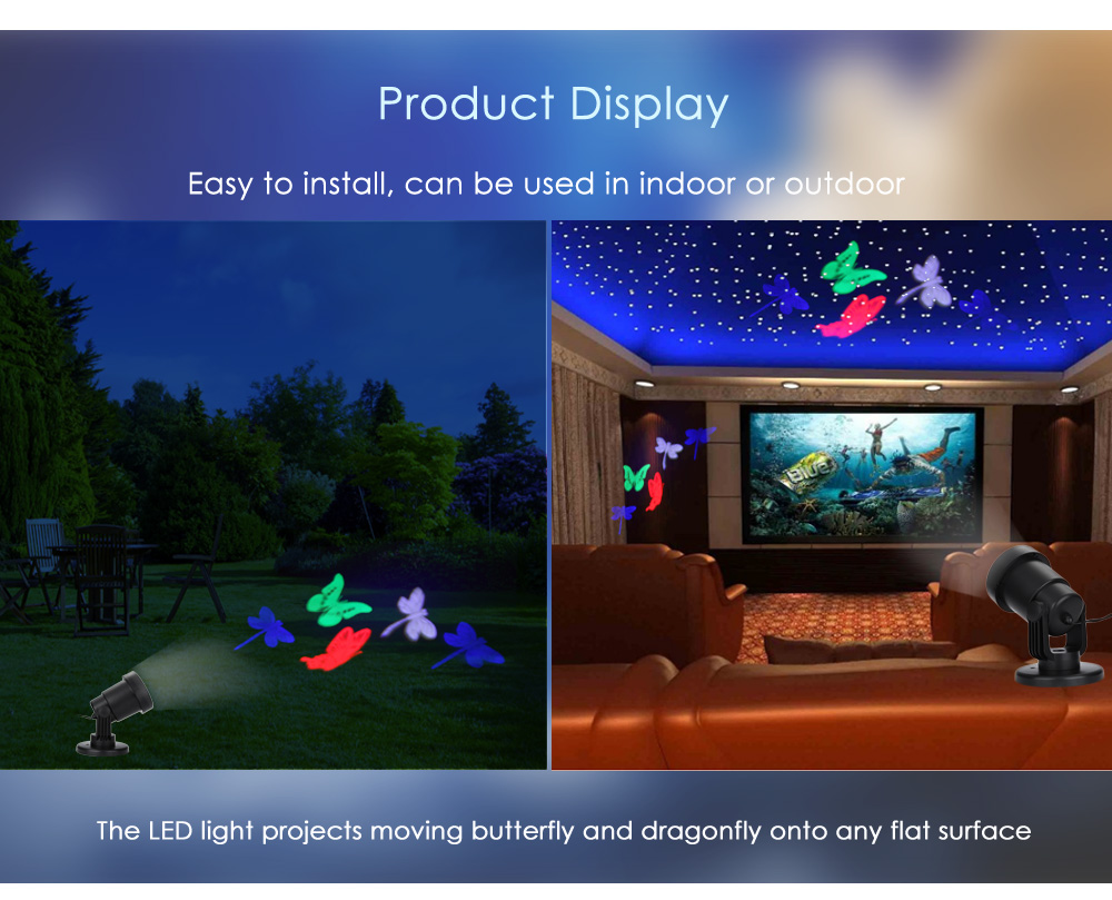 120V 4W LED Butterfly Dragonfly Light Water Resistant Landscape Projector Lamp