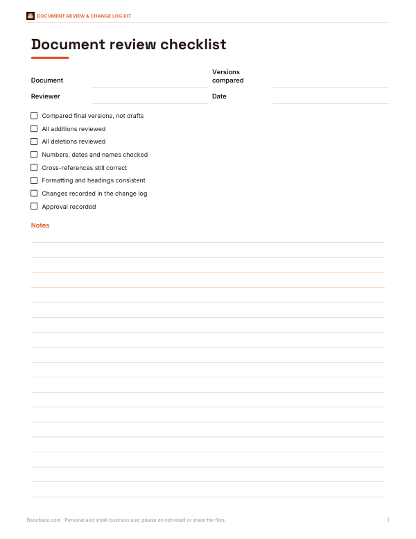 Preview of Printable Document Review Checklist